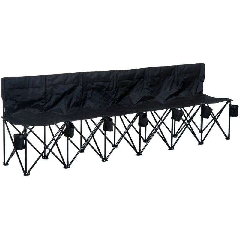 6 Seater Folding Camping Chair with Cup Holder & Carry Bag - Black