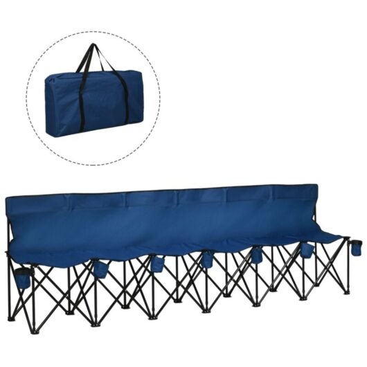 6 Seater Folding Camping Chair with Cup Holder & Carry Bag - Blue