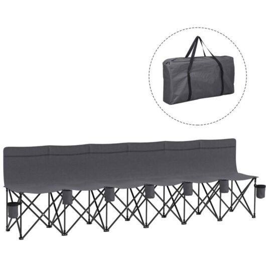 6 Seater Folding Camping Chair with Cup Holder & Carry Bag - Charcoal Grey