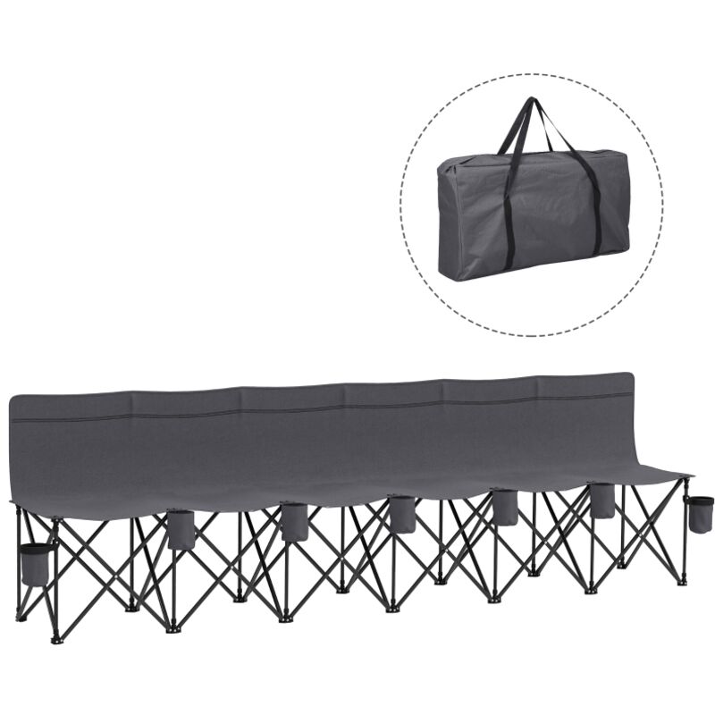 6 Seater Folding Camping Chair with Cup Holder & Carry Bag - Charcoal Grey