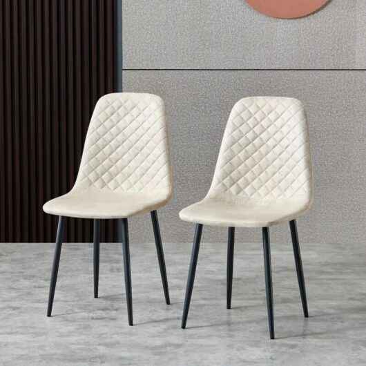 AINPECCA 2X Beige Dining Chairs Suede Padded Seat Metal Legs Kitchen Home Office UK