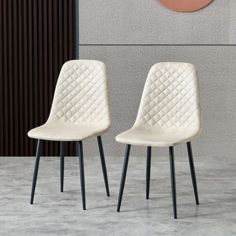 AINPECCA 2X Beige Dining Chairs Suede Padded Seat Metal Legs Kitchen Home Office UK