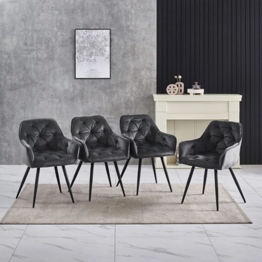 AINPECCA 4PCS Dining Chairs Velvet Padded Seat Metal Legs Kitchen Chair Home Office (Grey,4PCS)