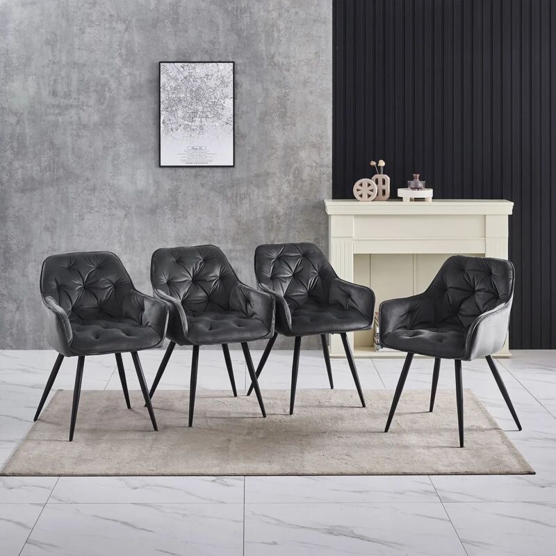 AINPECCA 4PCS Dining Chairs Velvet Padded Seat Metal Legs Kitchen Chair Home Office (Grey,4PCS)