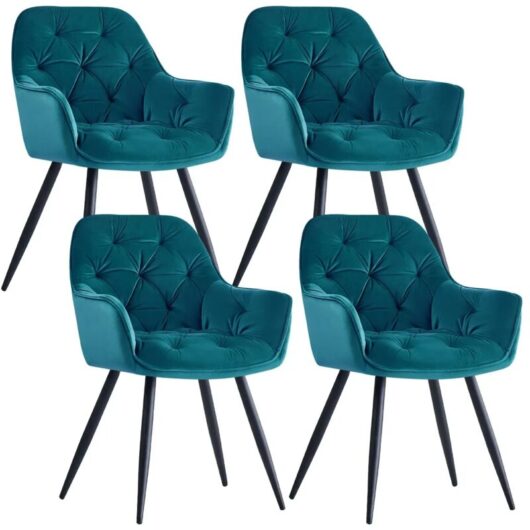 AINPECCA 4PCS Dining Chairs Velvet Padded Seat Metal Legs Kitchen Chair Home Office (Teal,4PCS)