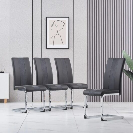 AINPECCA 4pcs Dining Chairs PU leather Metal Legs Kitchen Chair Sets Grey