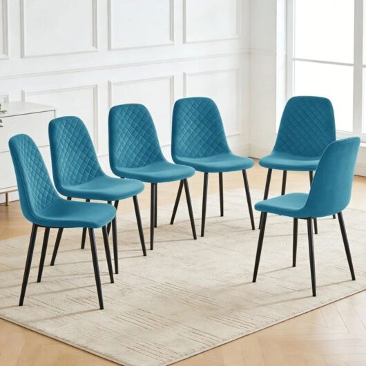 AINPECCA 6X Dark Teal Dining Chairs Velvet Padded Seat Metal Legs Kitchen Home Office UK