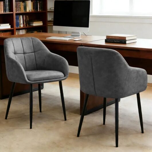AINPECCA Dining Chairs 2pcs Tech Fabric Kitchen Chairs Padded Seat with Backrest and Armrest Home Office chair, Grey