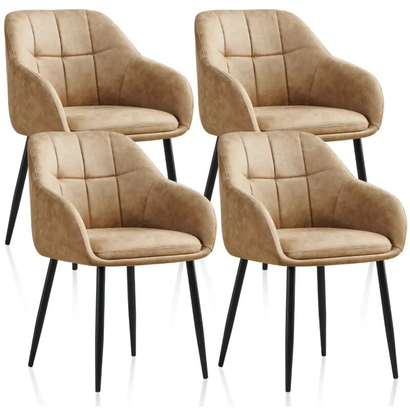 AINPECCA Dining Chairs 4pcs Tech Fabric Kitchen Chairs Padded Seat with Backrest and Armrest Home Office chair, Beige