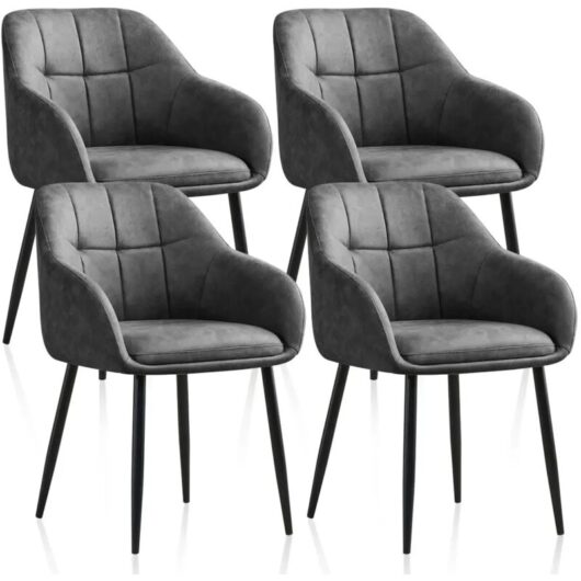 AINPECCA Dining Chairs 4pcs Tech Fabric Kitchen Chairs Padded Seat with Backrest and Armrest Home Office chair, Grey