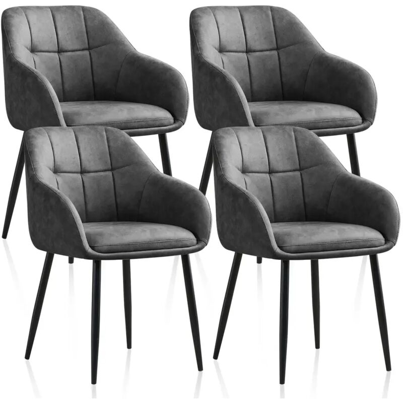 AINPECCA Dining Chairs 4pcs Tech Fabric Kitchen Chairs Padded Seat with Backrest and Armrest Home Office chair, Grey