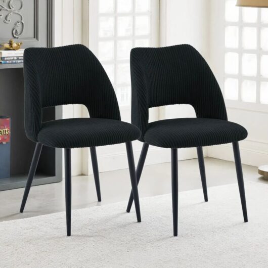 AINPECCA Dining Chairs Set of 2 Velvet Kitchen Counter Chairs with Booster Padded Seat Strong Black Metal Legs Backrest for Living Room Bedroom,Black