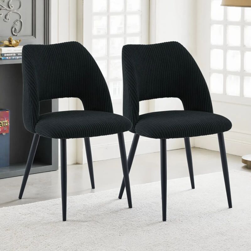 AINPECCA Dining Chairs Set of 2 Velvet Kitchen Counter Chairs with Booster Padded Seat Strong Black Metal Legs Backrest for Living Room Bedroom,Black