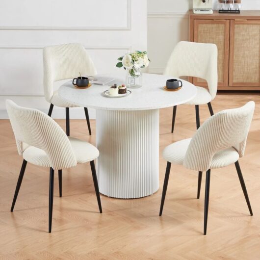 AINPECCA Dining Chairs Set of 4 Velvet Kitchen Counter Chairs with Booster Padded Seat Strong Black Metal Legs Backrest for Living Room Bedroom,Beige