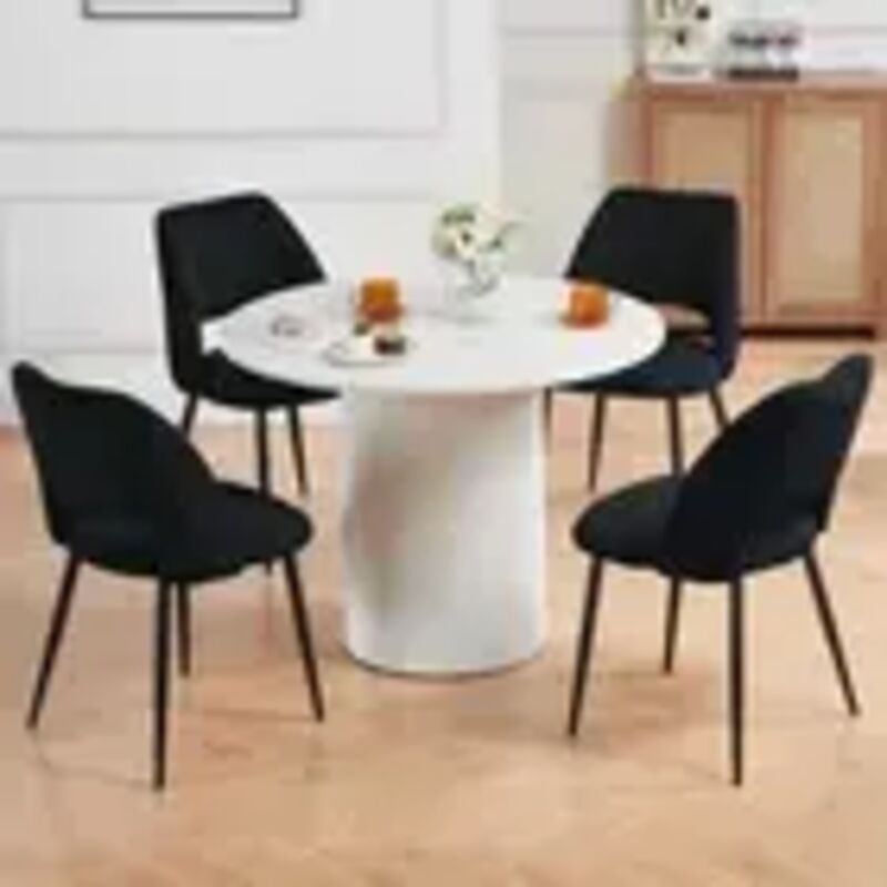 AINPECCA Dining Chairs Set of 4 Velvet Kitchen Counter Chairs with Booster Padded Seat Strong Black Metal Legs Backrest for Living Room Bedroom,Black