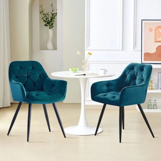 AINPECCA Dining Chairs Velvet Padded Seat Metal Legs Kitchen Chair Home Office(Teal,2PCS)