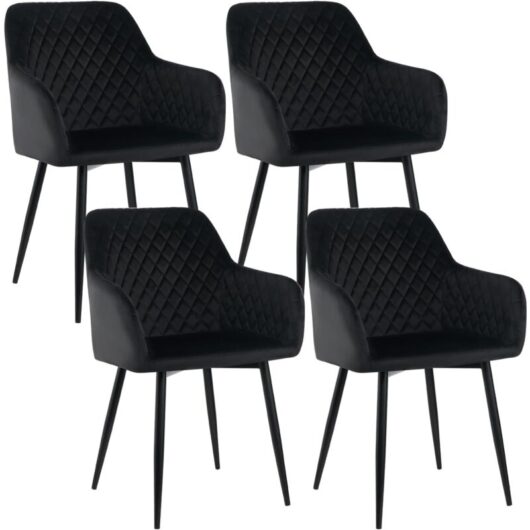 AINPECCA Velvet Dining Chair with Arms and Backrest Kitchen Dining Chair Living Room Chair Chair for Bedroom (Black, 4)