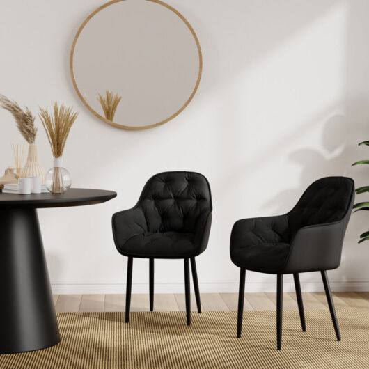 ANIKA MODERN VELVET DINING CHAIR PADDED SEAT METAL LEG KITCHEN 8 PCS (Black)