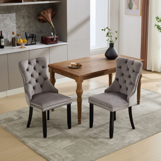 Abrihome - Modern Set of 2 Upholstered Velvet Dining Chairs, Button Tufted Kitchen Lounge Chairs with Solid Wood Legs, Riveted Trim and Knocker Ring,