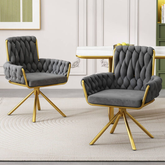 Abrihome - Set of 2, Velvet Dining Chair, Armchair, Single Luxurious Living Room and Bedroom Swivel Chair, Leisure Swivel Chair with Four Metal