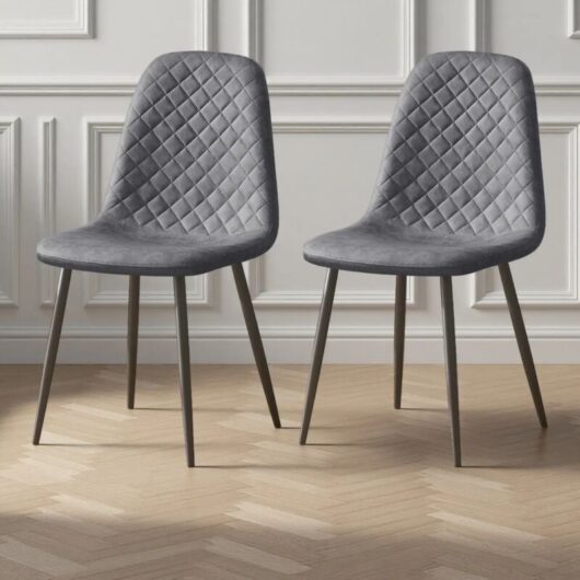 Ainpecca - 2X Grey Dining Chairs Faux Leather Padded Seat Metal Legs Kitchen Home Office uk
