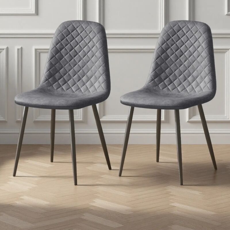 Ainpecca - 2X Grey Dining Chairs Faux Leather Padded Seat Metal Legs Kitchen Home Office uk