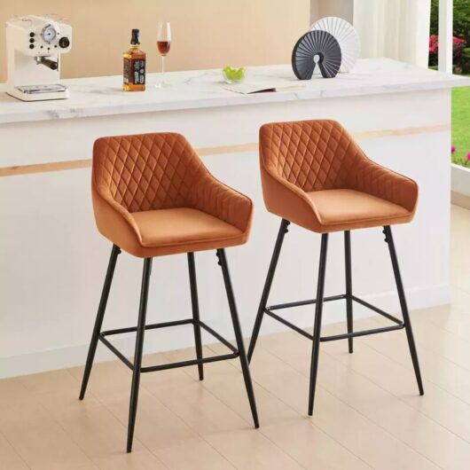 Ainpecca - 2X Orange Breakfast Bar Stools Velvet Padded Seat Kitchen Pub Bar Chairs Home uk