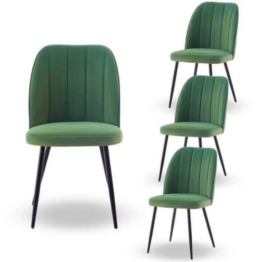 Ainpecca - 4X Dining Chairs Padded Seat Metal Leg Kitchen Chair Home Office Room ,Grass Green