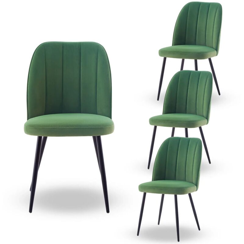 Ainpecca - 4X Dining Chairs Padded Seat Metal Leg Kitchen Chair Home Office Room ,Grass Green