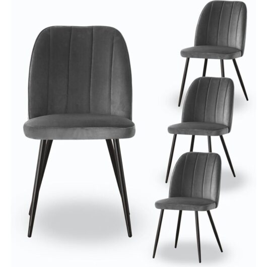 Ainpecca - 4X Dining Chairs Padded Seat Metal Leg Kitchen Chair Home Office Room Grey