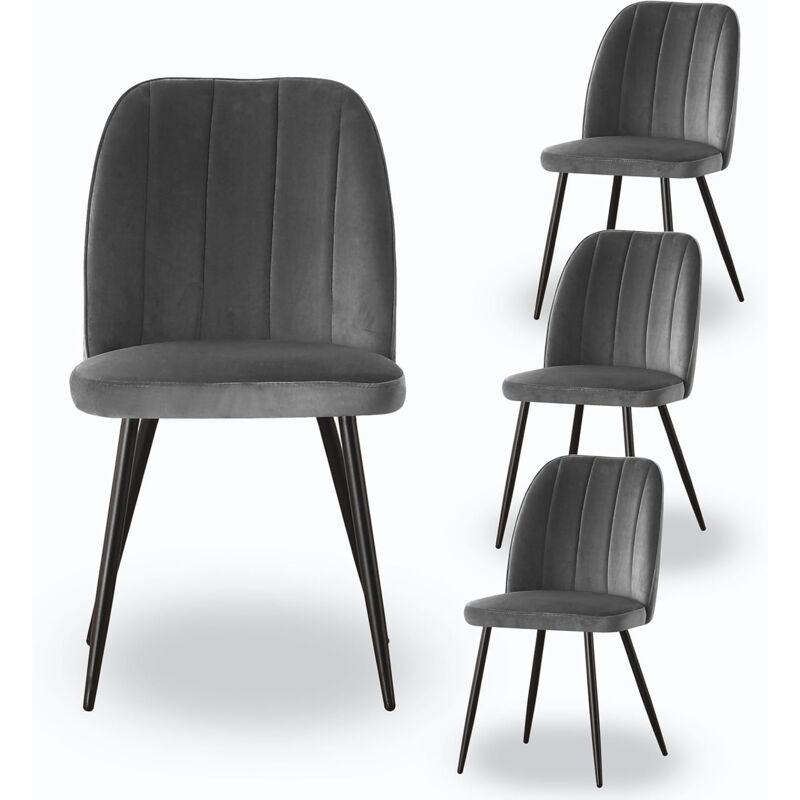 Ainpecca - 4X Dining Chairs Padded Seat Metal Leg Kitchen Chair Home Office Room Grey