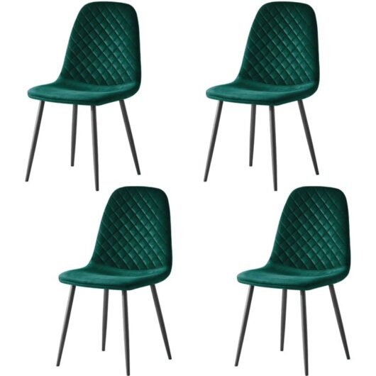 Ainpecca - 4X Green Dining Chairs Velvet Padded Seat Metal Legs Kitchen Home Office uk