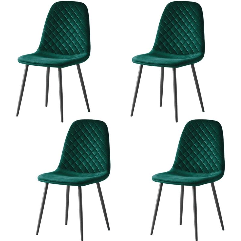 Ainpecca - 4X Green Dining Chairs Velvet Padded Seat Metal Legs Kitchen Home Office uk