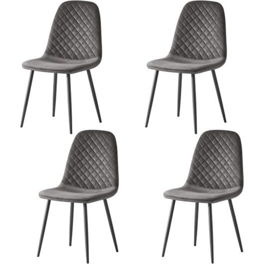 Ainpecca - 4X Grey Dining Chairs Velvet Padded Seat Metal Legs Kitchen Home Office uk