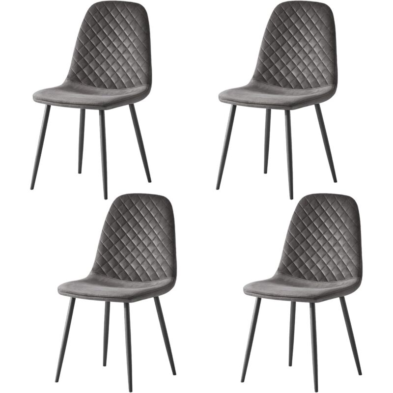 Ainpecca - 4X Grey Dining Chairs Velvet Padded Seat Metal Legs Kitchen Home Office uk