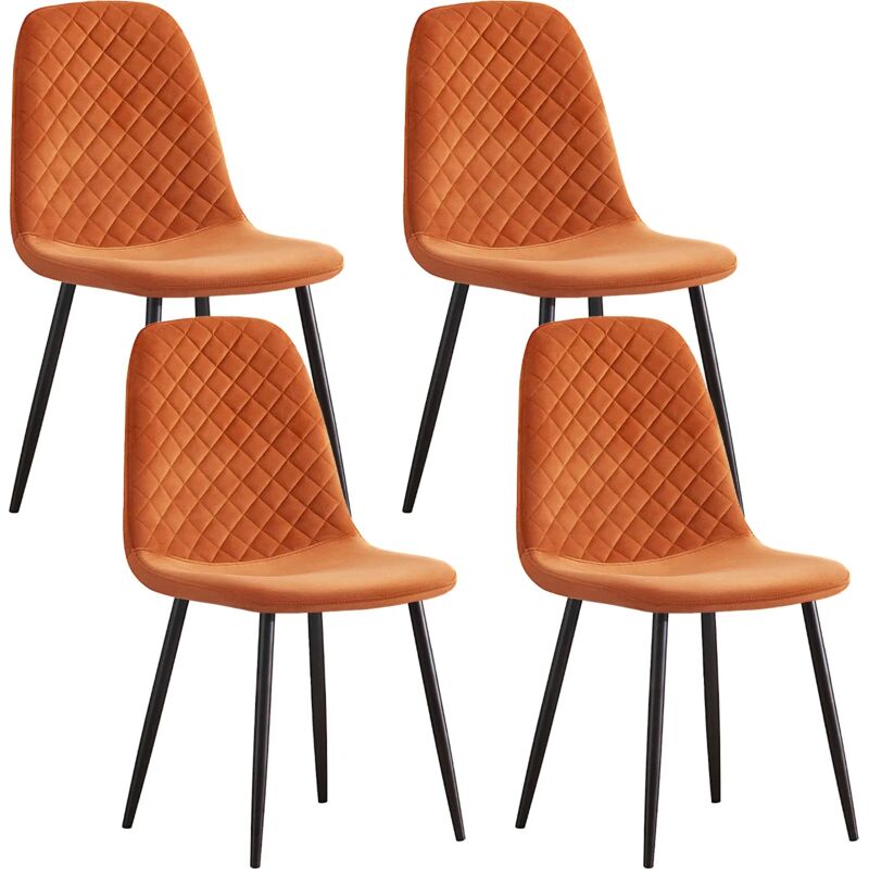 Ainpecca - 4X Orange Dining Chairs Velvet Padded Seat Metal Legs Kitchen Home Office uk