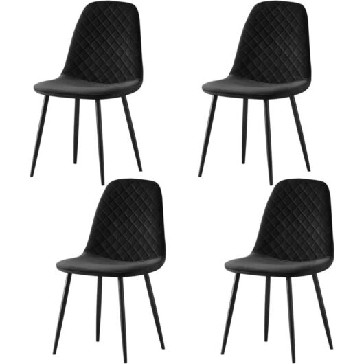 Ainpecca - 4X black Dining Chairs Velvet Padded Seat Metal Legs Kitchen Home Office uk