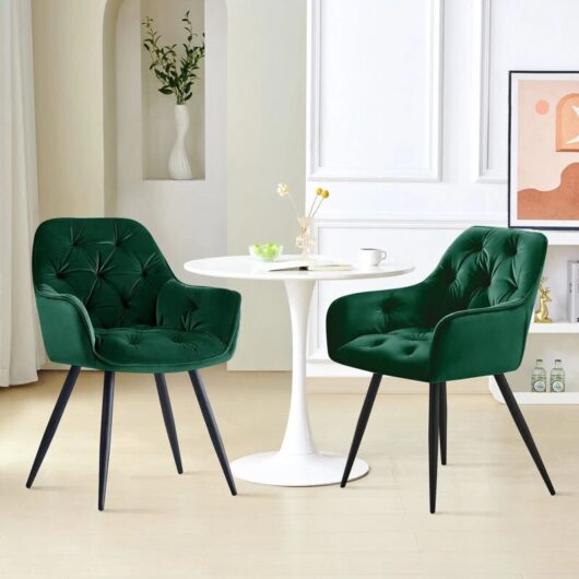 Ainpecca - Dining Chairs Velvet Padded Seat Metal Legs Kitchen Chair Home Office(Green,2PCS)