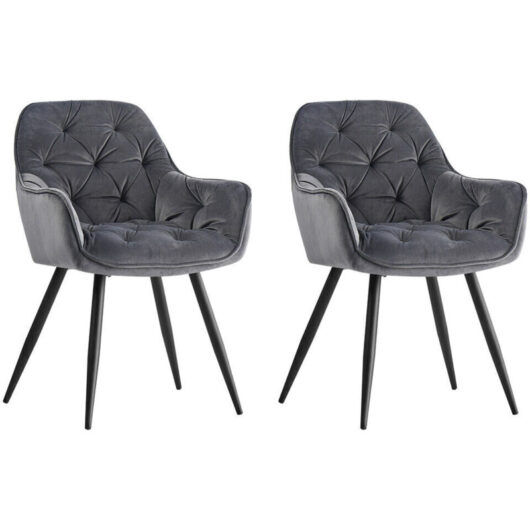Ainpecca - Dining Chairs Velvet Padded Seat Metal Legs Kitchen Chair Home Office(Grey,2PCS)