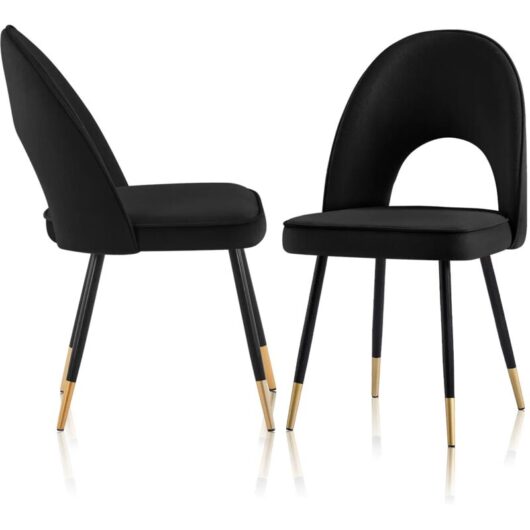 Ainpecca - Set Of 2 Dining Chairs Black Velvet Seat Metal Legs Kitchen Lounge Living Room Chair Home,2PCS black