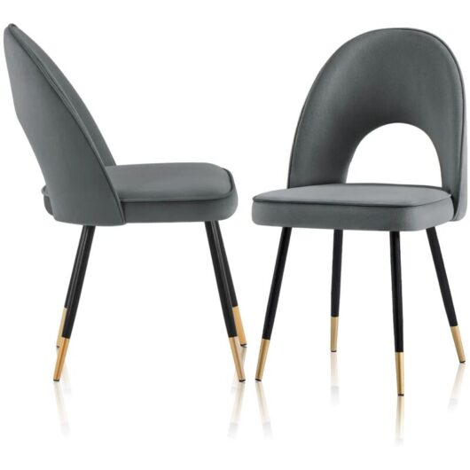 Ainpecca - Set Of 2 Dining Chairs Velvet Seat Metal Legs Kitchen Lounge Living Room Chair Home,2pcs Grey
