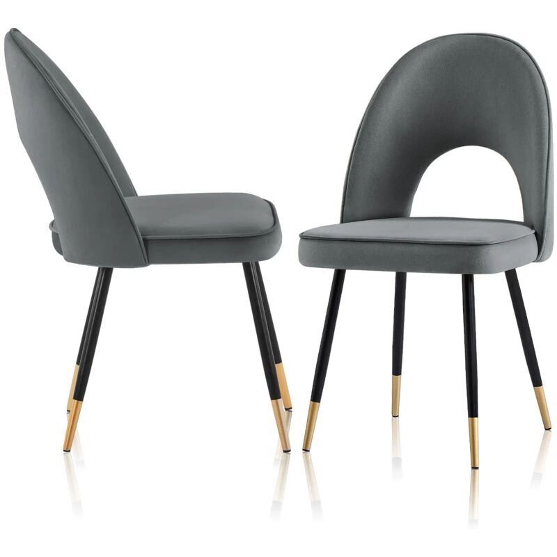 Ainpecca - Set Of 2 Dining Chairs Velvet Seat Metal Legs Kitchen Lounge Living Room Chair Home,2pcs Grey