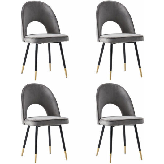 Ainpecca - Set Of 4 Dining Chairs Velvet Seat Metal Legs Kitchen Lounge Living Room Chair Home,4pcs Grey