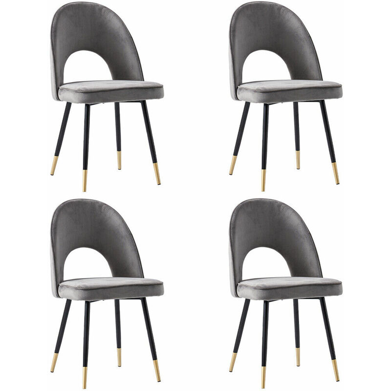 Ainpecca - Set Of 4 Dining Chairs Velvet Seat Metal Legs Kitchen Lounge Living Room Chair Home,4pcs Grey