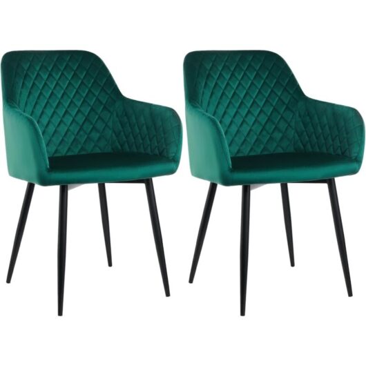 Ainpecca - Velvet Dining Chair with Arms and Backrest Kitchen Dining Chair Living Room Chair Chair for Bedroom (Green, 2)