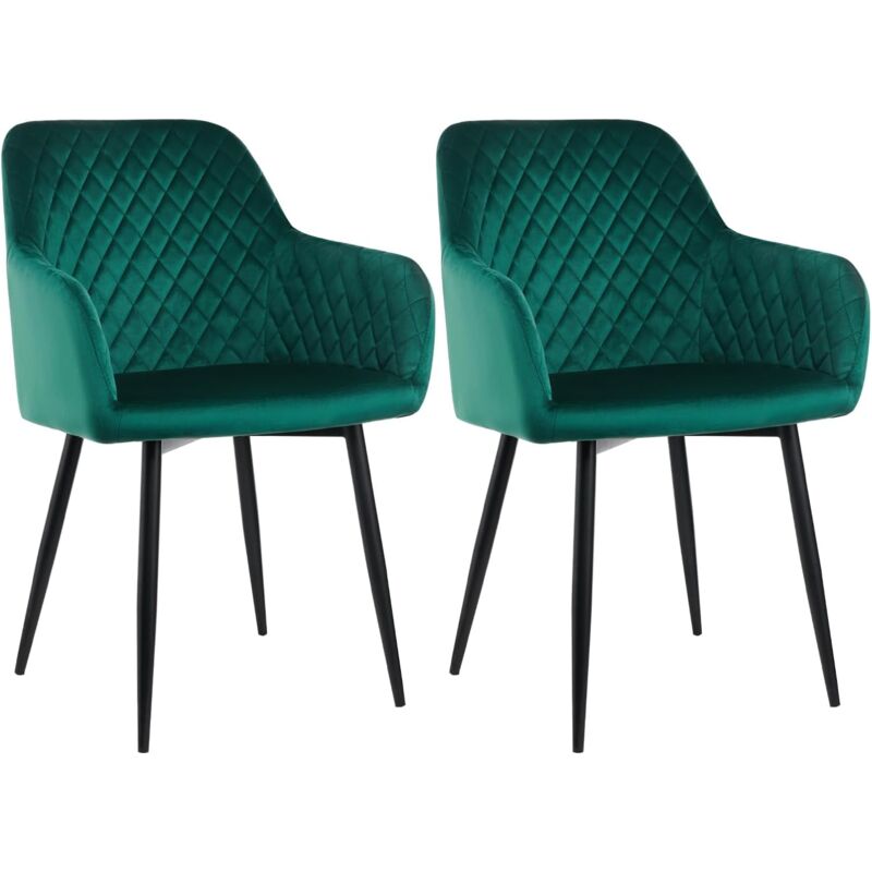 Ainpecca - Velvet Dining Chair with Arms and Backrest Kitchen Dining Chair Living Room Chair Chair for Bedroom (Green, 2)