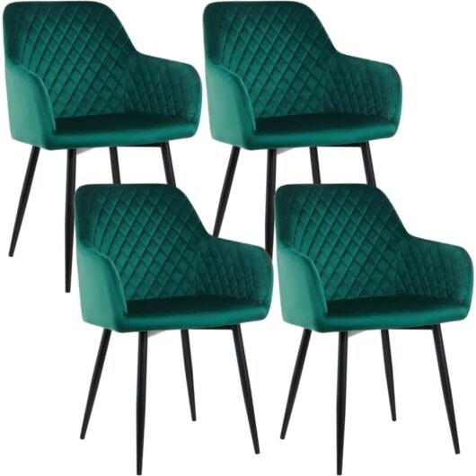 Ainpecca - Velvet Dining Chair with Arms and Backrest Kitchen Dining Chair Living Room Chair Chair for Bedroom (Green, 4)
