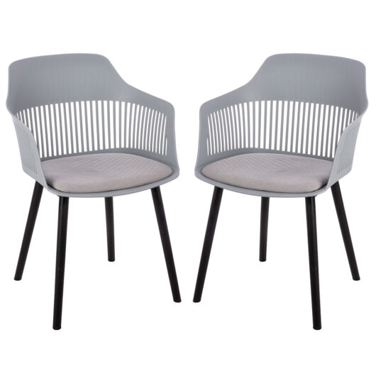 Altona Grey Plastic Dining Chairs With Fabric Seat In Pair