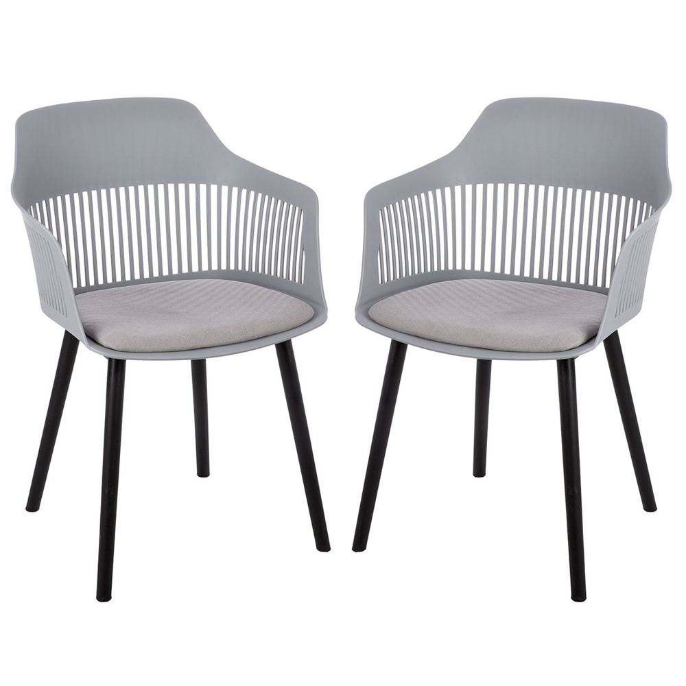 Altona Grey Plastic Dining Chairs With Fabric Seat In Pair