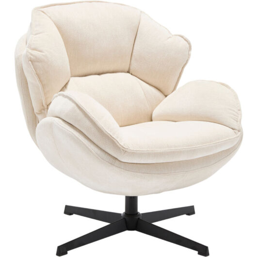Armchair in Chenille Fabric Swivel Occasional Leisure Chair with Comfortable Elegant Backrest for Bedroom Living Room, White, Wahson